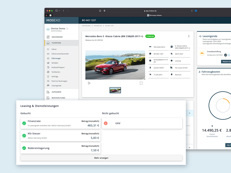 Dashboard Ansicht einer Fuhrparksoftware